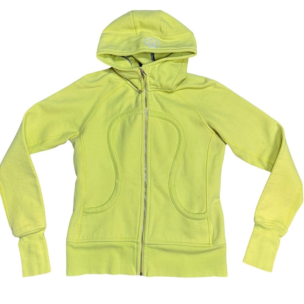Lululemon Scuba Full Zip Hoodie Neon Yellow Green Lime Thumbholes Womens Size 6